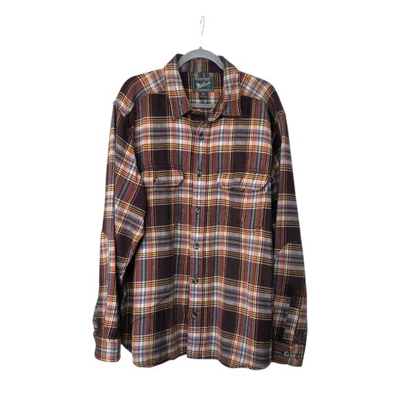 Woolrich Thick Plaid Flannel Brown Yellow Workwear Overshirt Jacket, Men's XL - Picture 1 of 14